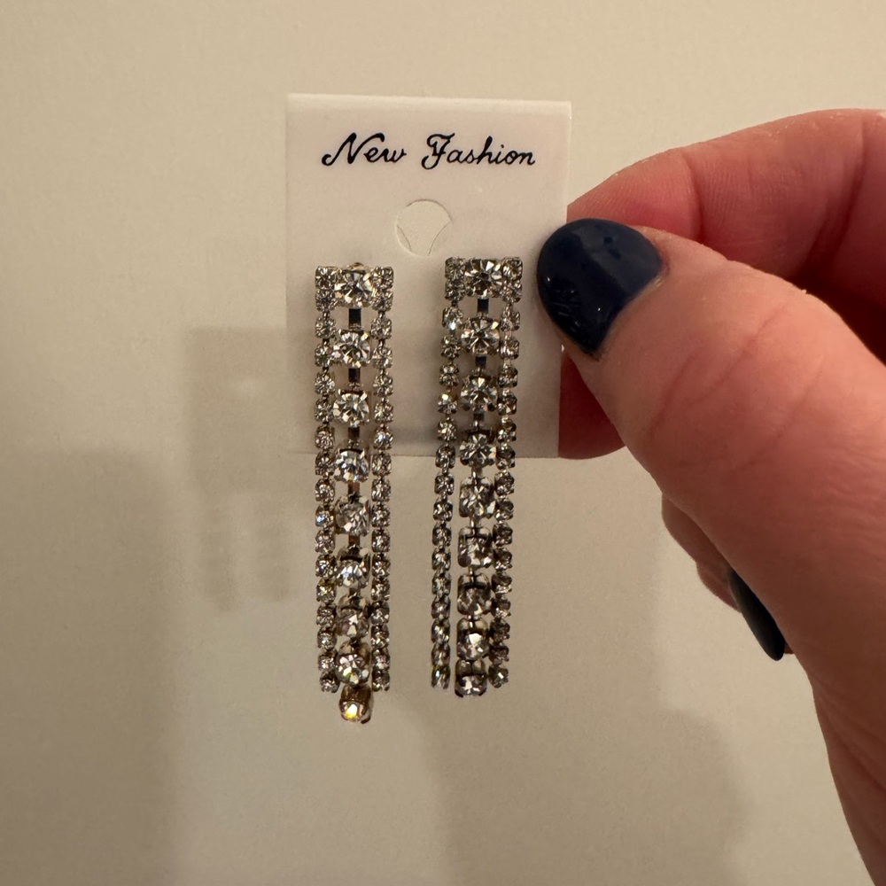 Silver Crystal Drop Earrings